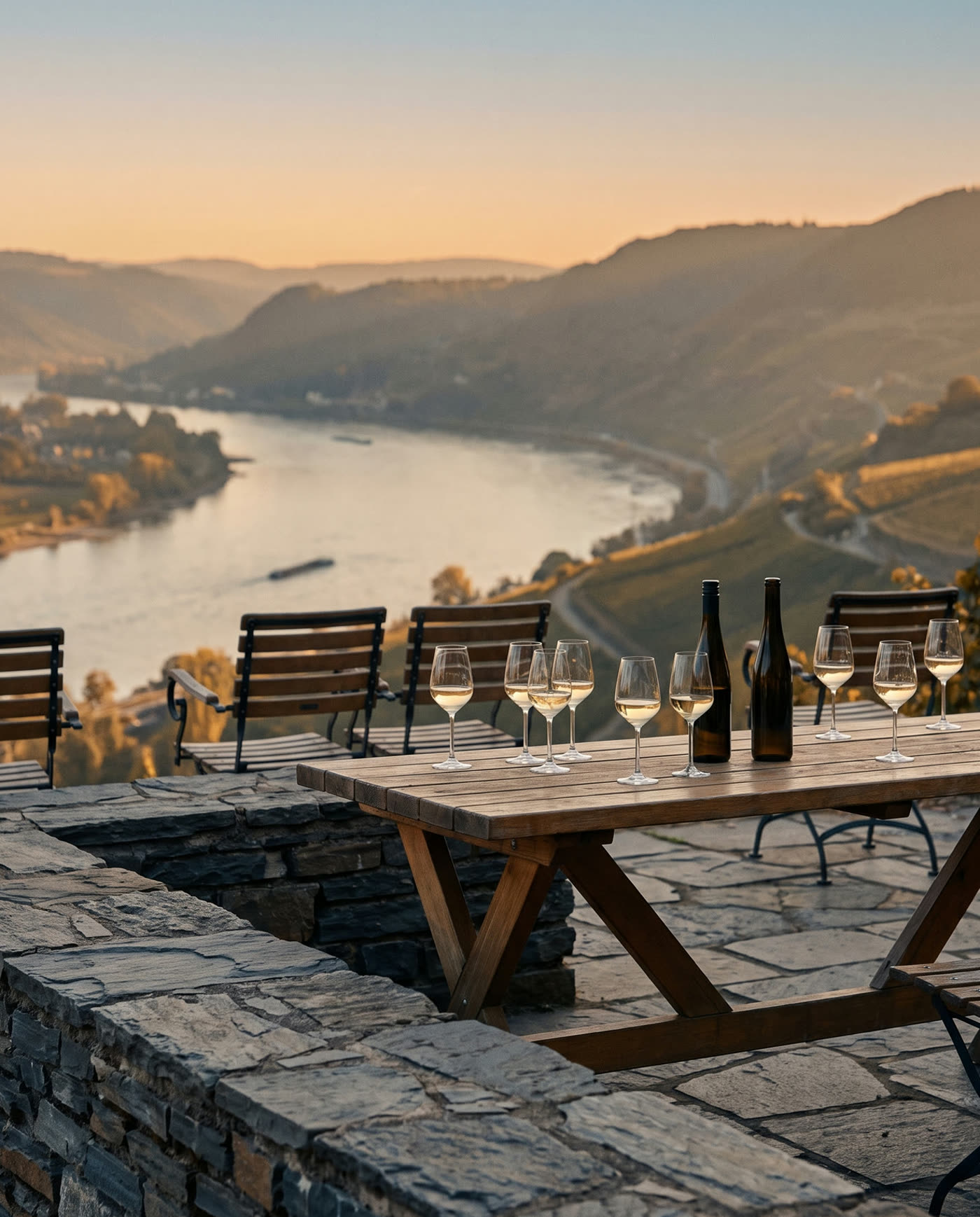 Weinprobe am Hof mit Blick auf den Rhein