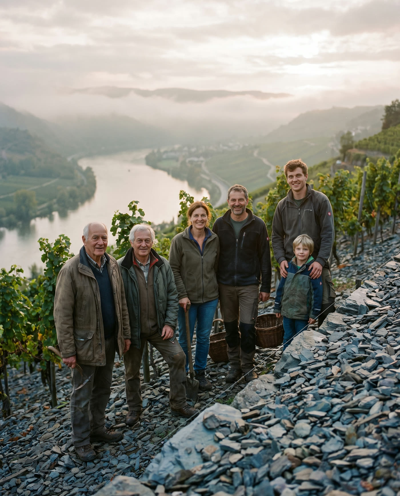 Familie Bohei im Weinberg